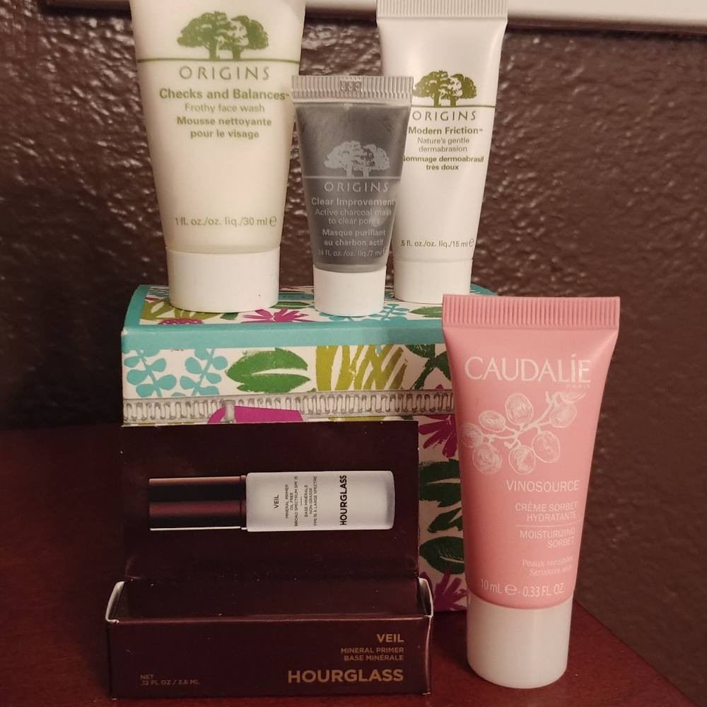 Origins face wash Hourglass Veil Caudalie sorbet